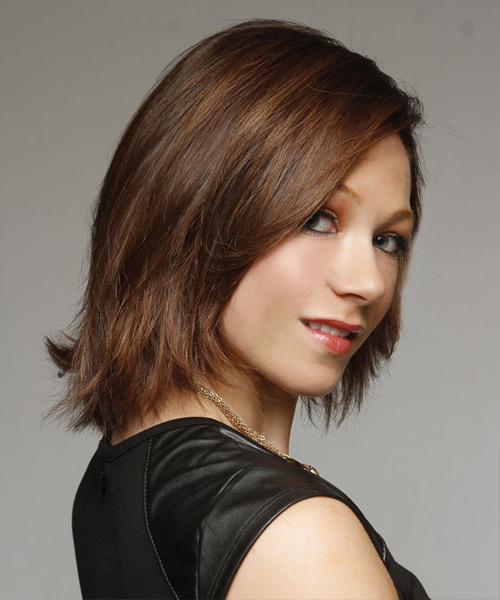 Flicked-Out Mid-Length Chocolate Brown Hairstyle - side view
