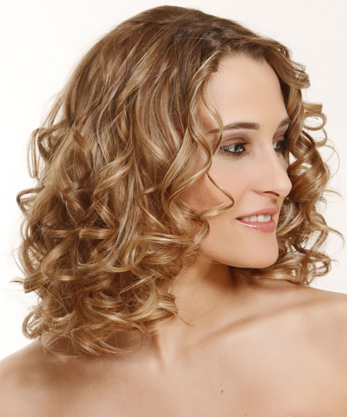 Medium Curly   Dark Golden Blonde  Hairstyle   with Light Blonde Highlights - side view