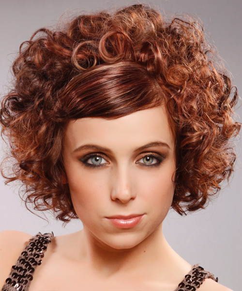 Short Medium Red Curly Hairstyle With Straight Bangs