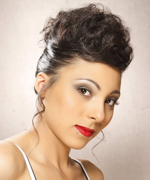 Long And Curly Mocha Updo Hairstyle  - side view