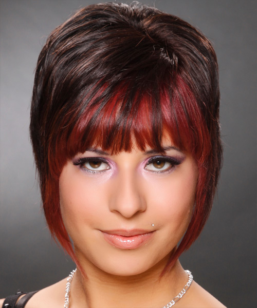Short Two-tone Hairstyle With Chocolate Brown And Red Hair Colors