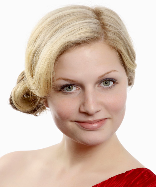 Long Straight   Light Blonde and  Brunette Two-Tone Updo Hairstyle   with Light Blonde Highlights