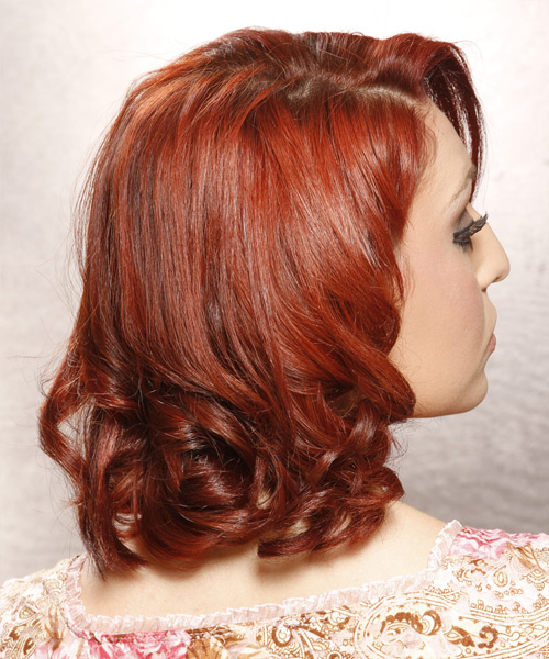 Medium Curly   Dark Bright Red  Hairstyle - side view