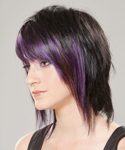 Straight Shoulder-Length Emo Hairstyle With Razor Cut Bangs - side on view