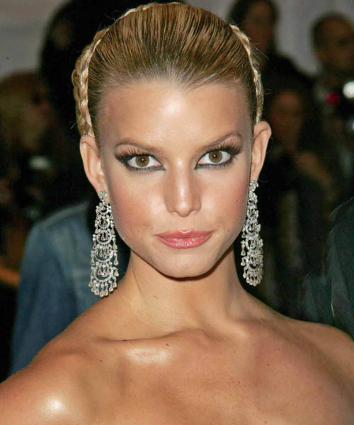 Jessica Simpson  Long Straight   Light Brunette  Updo Hairstyle