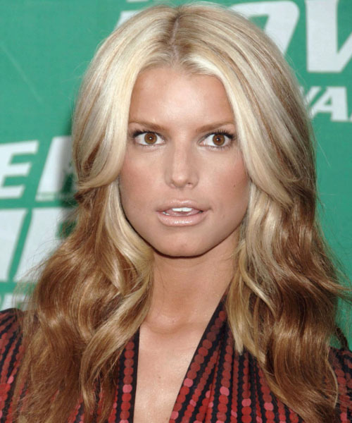 Jessica Simpson Long Wavy   Light Blonde and Dark Blonde Two-Tone   Hairstyle