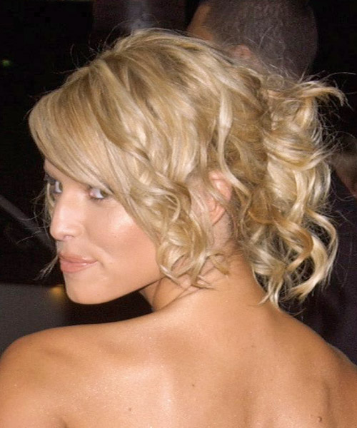 Jessica Simpson  Medium Curly   Light Blonde  Updo Hairstyle with Side Swept Bangs - side on view