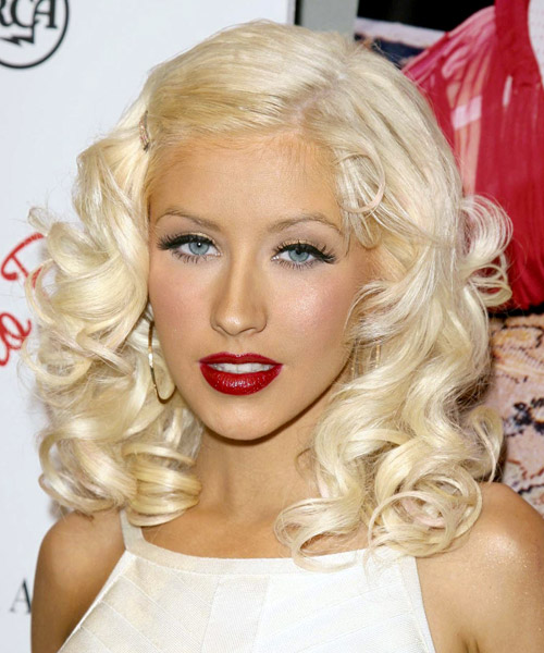 Christina Aguilera Medium Wavy   Light Blonde   Hairstyle