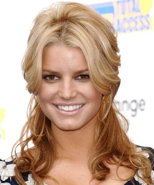 Jessica Simpson  Long Curly    Half Up Half Down Hairstyle