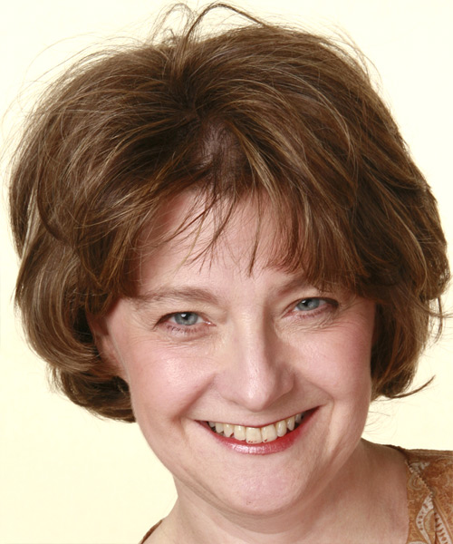 Short Wavy Brunette Hairstyle with Layered Bangs