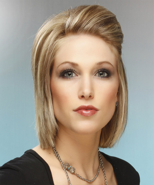 Medium Straight    Champagne Blonde  Hairstyle   with Light Blonde Highlights