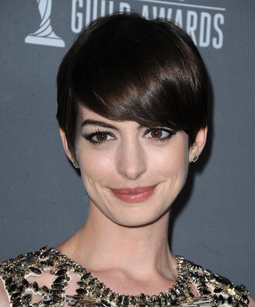 Anne Hathaway Short Straight   Dark Brunette   Hairstyle