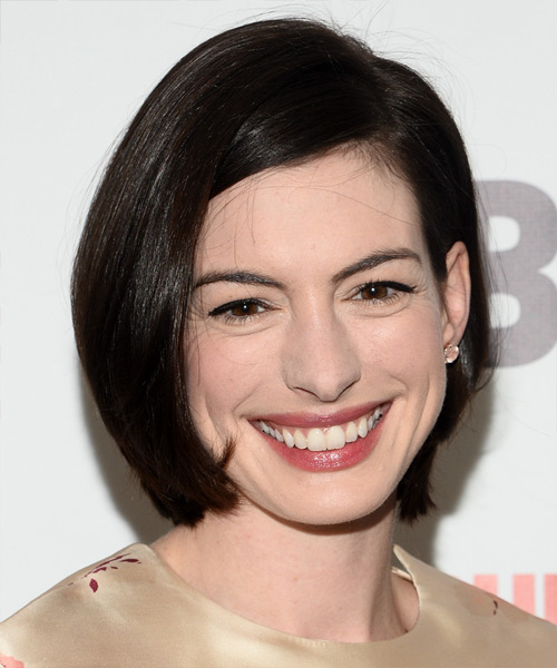 Anne Hathaway Medium Straight   Dark Mocha Brunette Bob  Haircut