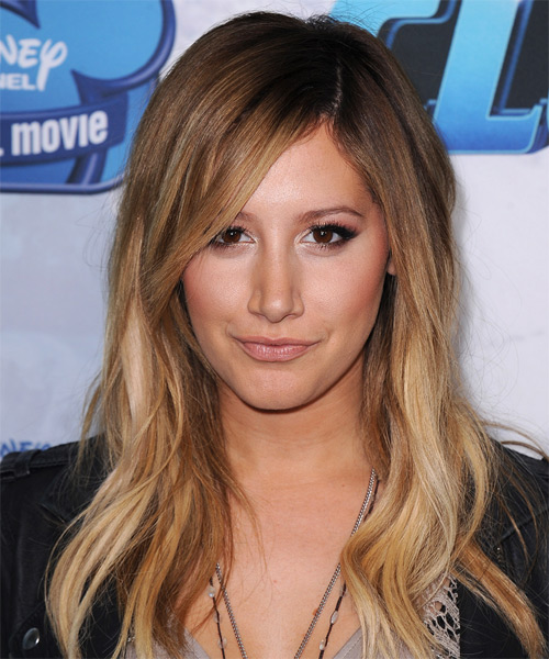 Ashley Tisdale Long Straight    Chestnut Brunette   Hairstyle   with  Blonde Highlights