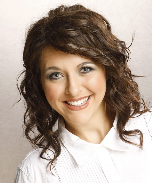 Medium Wavy    Brunette  Hairstyle - side on view