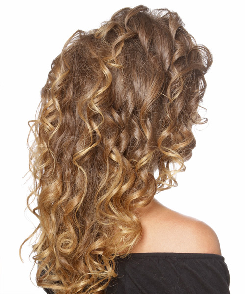 Long Curly   Light Golden Brunette Half Up Half Down Hairstyle - side view