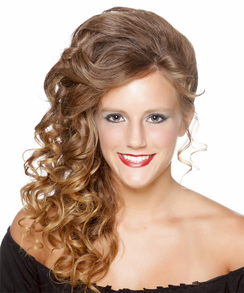 Long Curly   Light Golden Brunette Half Up Half Down Hairstyle