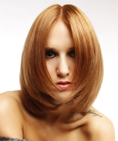 Medium Straight    Copper Red  Hairstyle - side on view