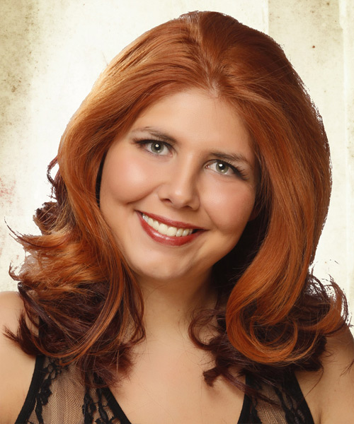 Medium Wavy    Ginger Red and Dark Brunette Two-Tone  Hairstyle