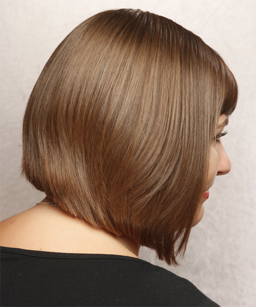 Medium Straight   Light Chestnut Brunette  Hairstyle with Side Swept Bangs - side on view