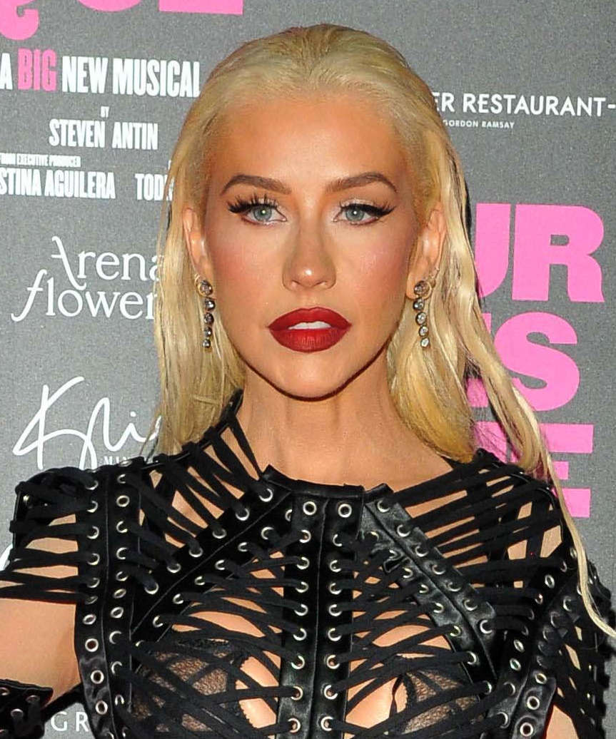 Christina Aguilera Long Hairstyle With Slicked-Back Top