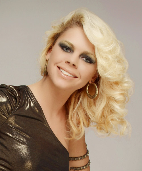 Medium Curly   Light Platinum Blonde  Hairstyle - side on view
