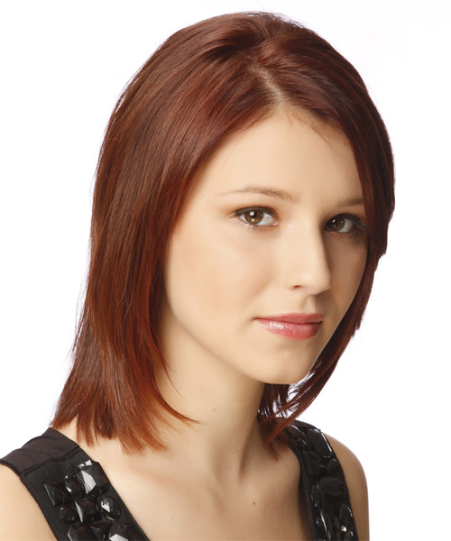 Medium Straight   Dark Auburn Red  Hairstyle - side on view