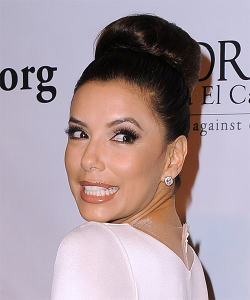 Eva Longoria  Long Straight   Dark Mocha Brunette  Updo Hairstyle - side on view
