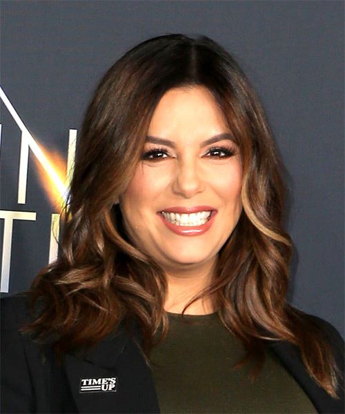 Eva Longoria Medium Wavy    Brunette   Hairstyle - side on view