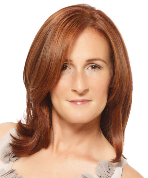 Medium Straight    Ginger Red  Hairstyle   with  Red Highlights