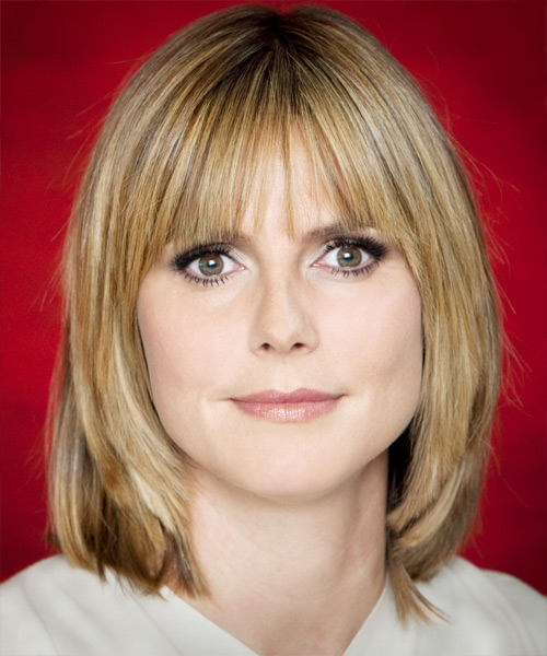 Heidi Klum Medium Straight    Blonde Bob  Haircut with Blunt Cut Bangs