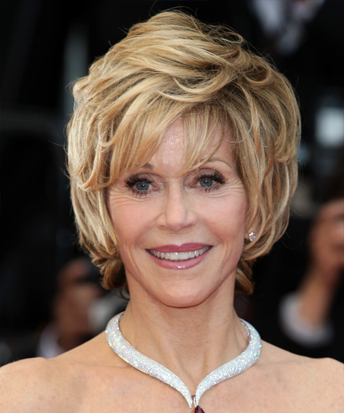 Jane Fonda Short Straight    Blonde   Hairstyle with Layered Bangs