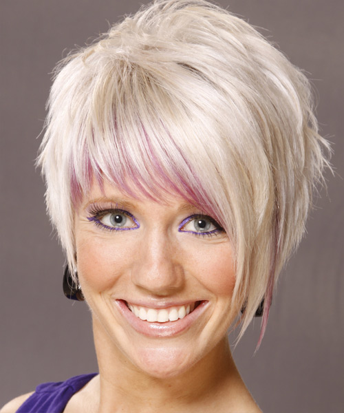 Short White-Blonde Hairstyle With Pink Highlights