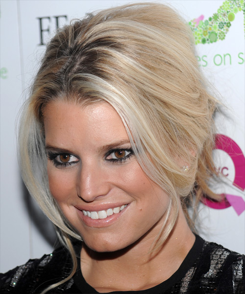 Jessica Simpson  Long Straight    Champagne Blonde  Updo Hairstyle   with Light Blonde Highlights - side view