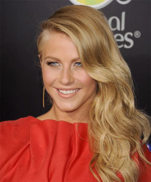 Julianne Hough Long Wavy    Golden Blonde   Hairstyle   with Light Blonde Highlights - side on view