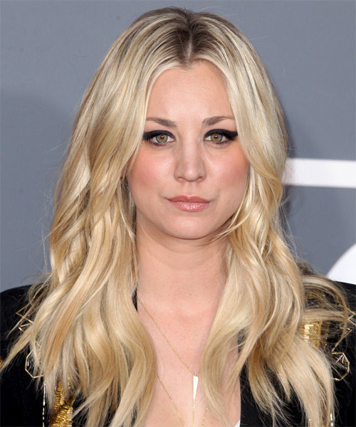 Kaley Cuoco Long Wavy   Light Golden Blonde   Hairstyle   with Light Blonde Highlights