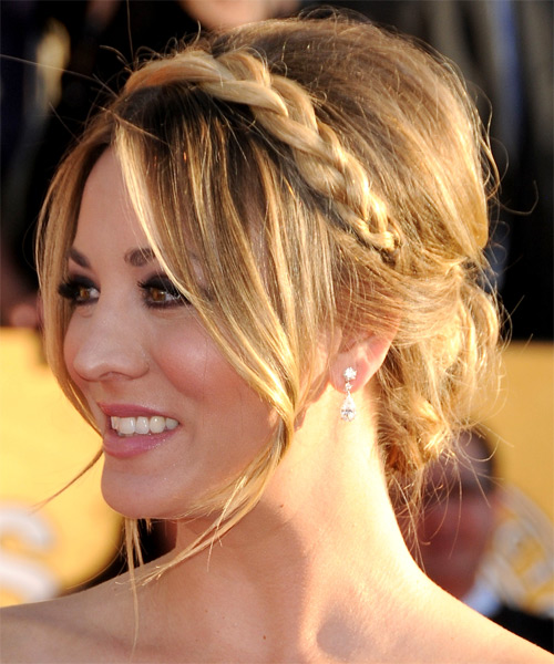 Kaley Cuoco  Long Straight    Ash Blonde  Updo Hairstyle   with Light Blonde Highlights - side on view