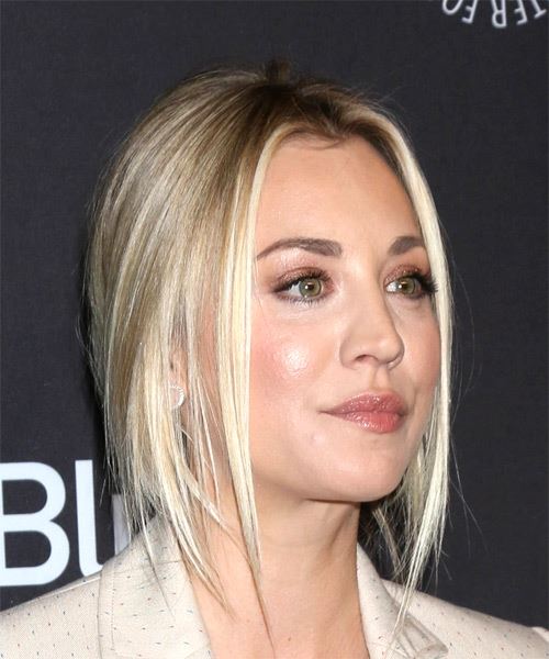 Kaley Cuoco Long Straight   Light Blonde  Half Up Half Down Hairstyle - side on view