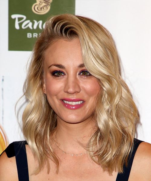 Kaley Cuoco Medium Wavy   Light Ash Blonde   Hairstyle