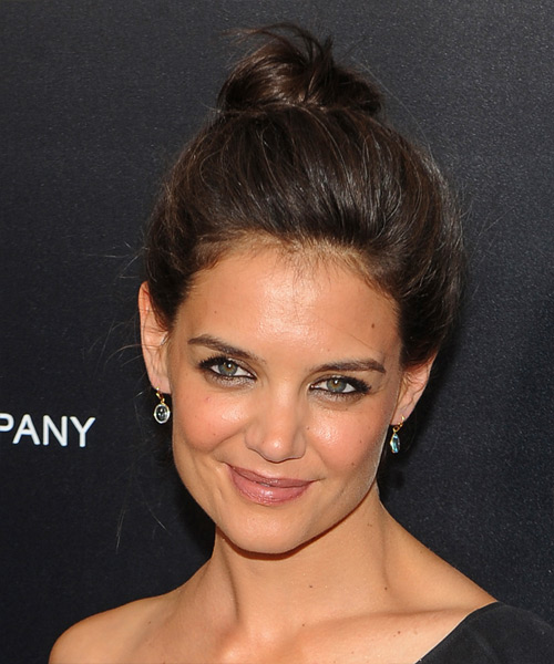 Katie Holmes  Long Straight   Dark Brunette  Updo Hairstyle