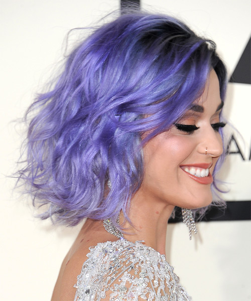 Katy Perry Medium Wavy   Purple    Hairstyle - side on view