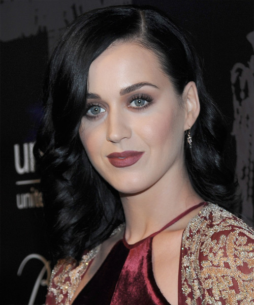 Katy Perry Medium Wavy   Black Ash    Hairstyle - side view