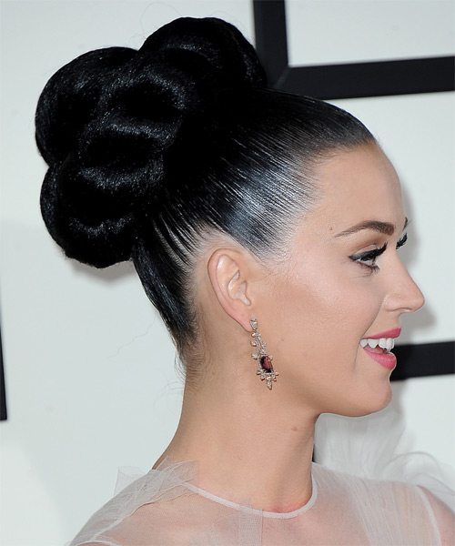 Katy Perry  Long Straight   Black   Updo Hairstyle - side on view