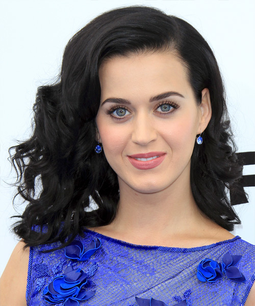 Katy Perry Medium Wavy   Black    Hairstyle