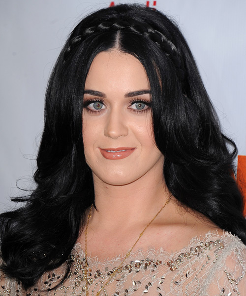 Kerry Perry Long Straight   Black  Braided  Hairstyle