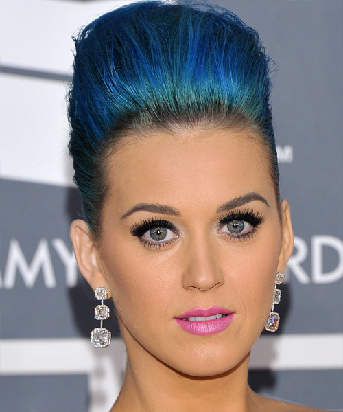 Katy Perry  Medium Straight   Blue Bright  Emo Updo Hairstyle