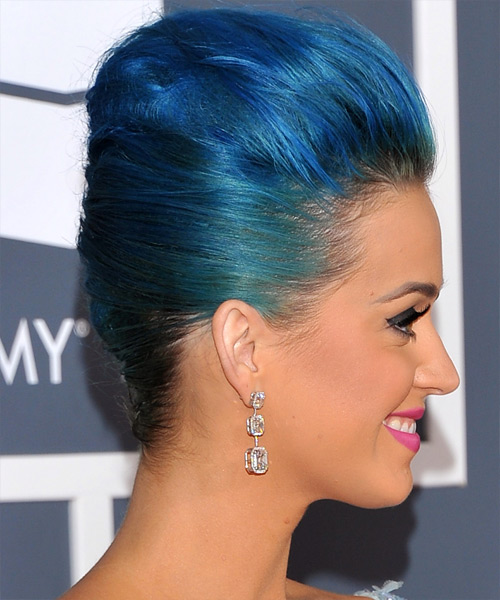Katy Perry  Medium Straight   Blue Bright  Emo Updo Hairstyle - side view