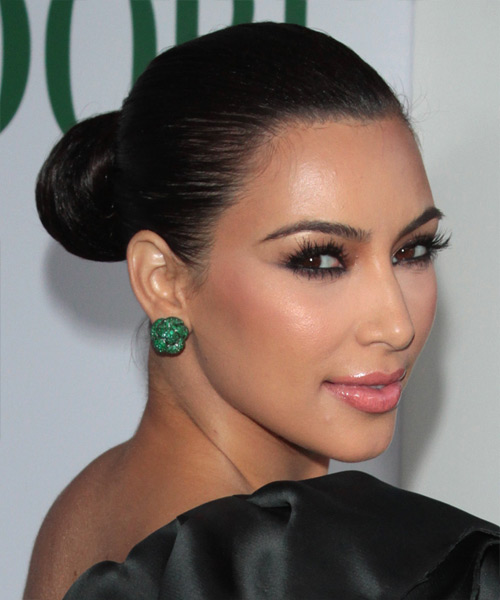 Kim Kardashian  Long Curly   Black   Updo Hairstyle - side view