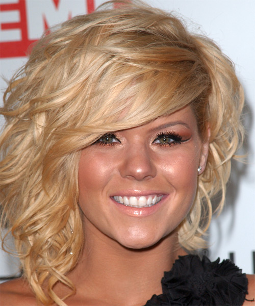 Kimberly Caldwell Medium Wavy   Honey   Hairstyle with Side Swept Bangs