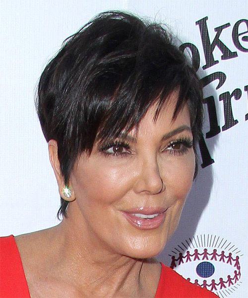 Kris Jenner Short Straight   Dark Brunette   Hairstyle - side on view